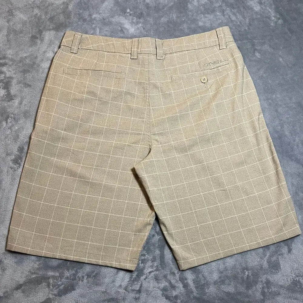 O'Neill Men's Stretch Walk Shorts Size 34 Flat Front Chino Window Pane Check